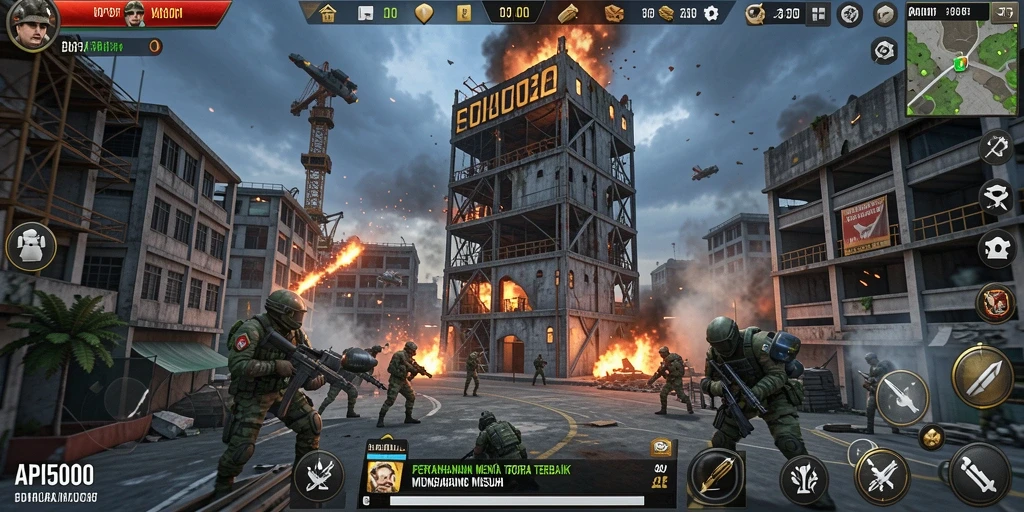Screenshot gameplay dari API5000 yang menunjukkan pertahanan menara melawan musuh.
