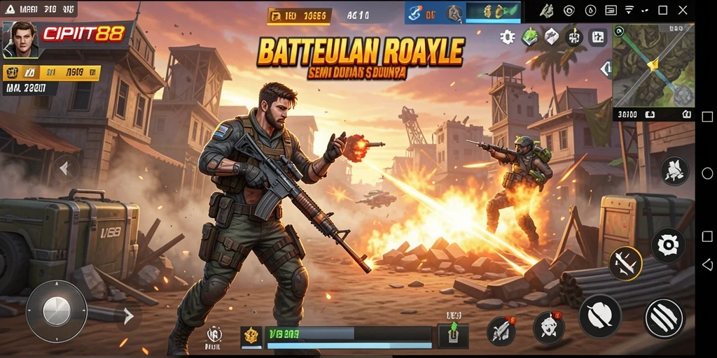 Screenshot utama CIPIT88 menampilkan aksi seru di arena Battle Royale.