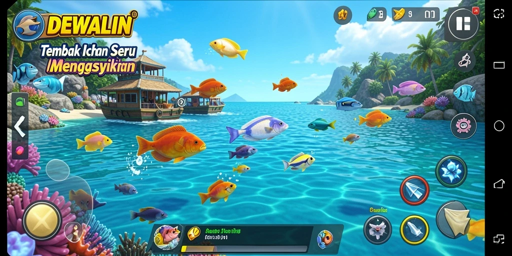 Screenshot gameplay DEWALIN menampilkan aksi menembak ikan yang seru.