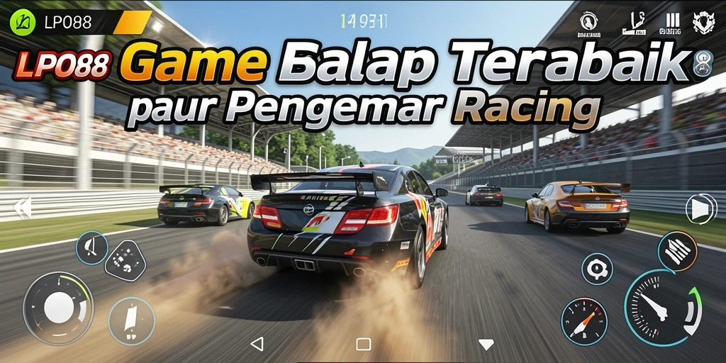 Tangkapan layar menunjukkan balapan mendebarkan dengan kendaraan cepat.