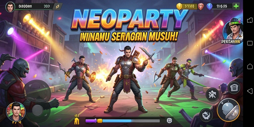 Gambaran gameplay seru NEOPARTY dalam pertahanan Tower.