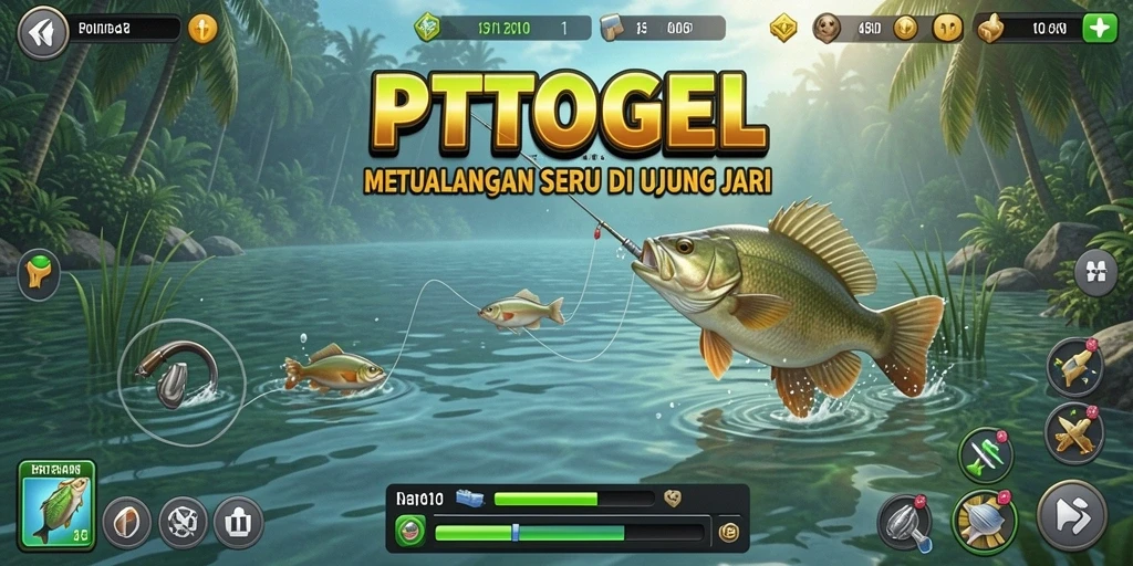 Screenshot gameplay PTTOGEL menampilkan momen penuh aksi memancing.