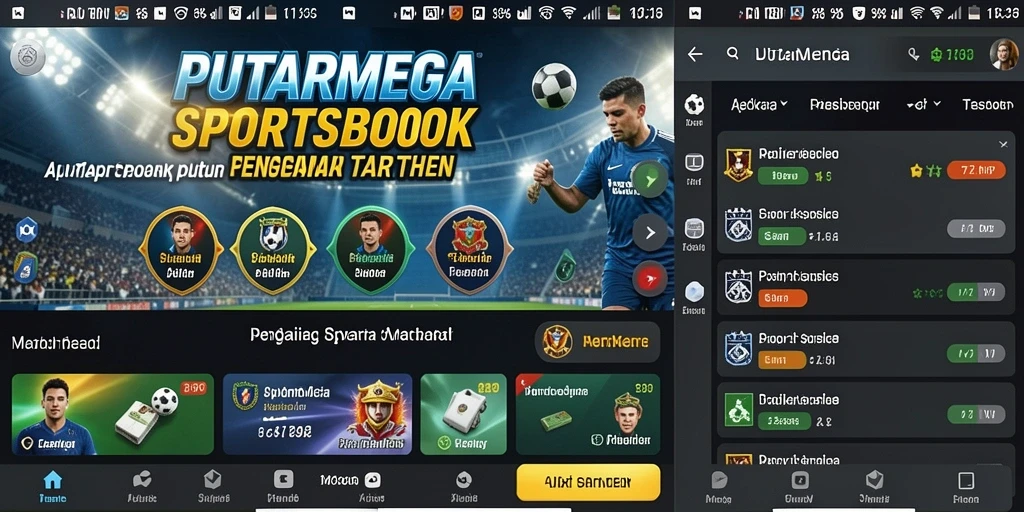 Screenshot utama PUTARMEGA menunjukkan antarmuka taruhan olahraga yang menarik.