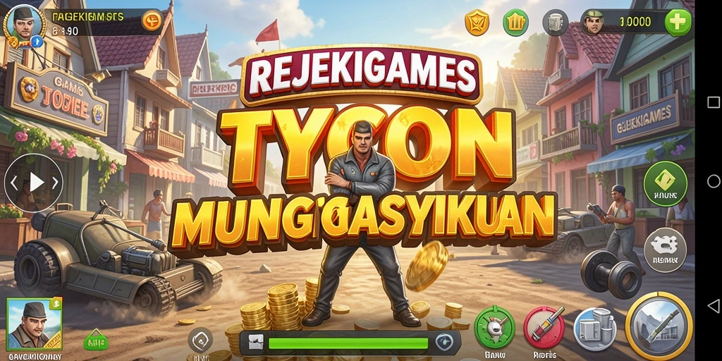 Tampilkan gameplay menarik dari REJEKIGAMES dengan manajemen bisnis yang seru.