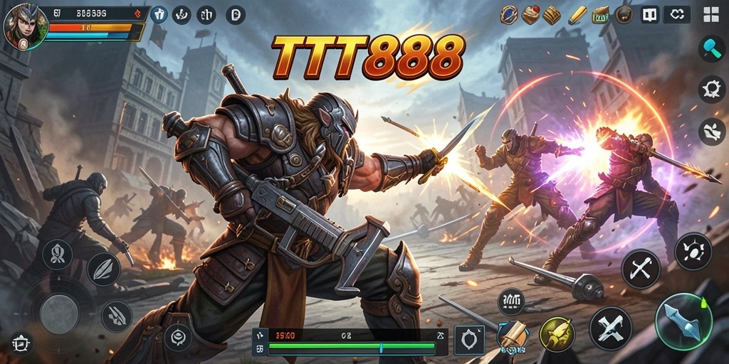 Screenshot utama TTT888 menampilkan aksi pertempuran yang mendebarkan.