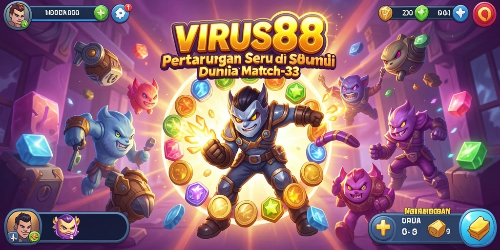 Screenshot dari permainan VIRUS88 menunjukkan keseruan gameplay Match-3.