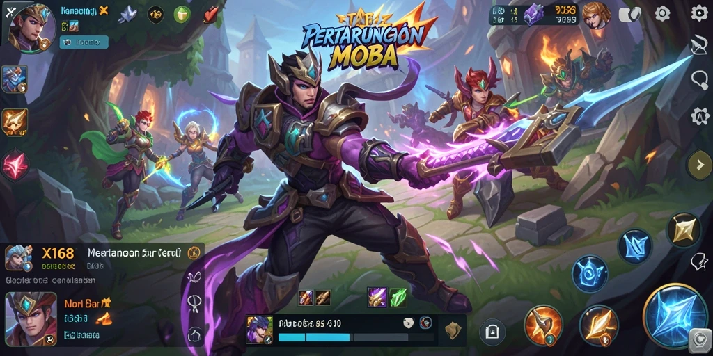 Screenshot utama X168 menampilkan pertarungan seru di arena MOBA.