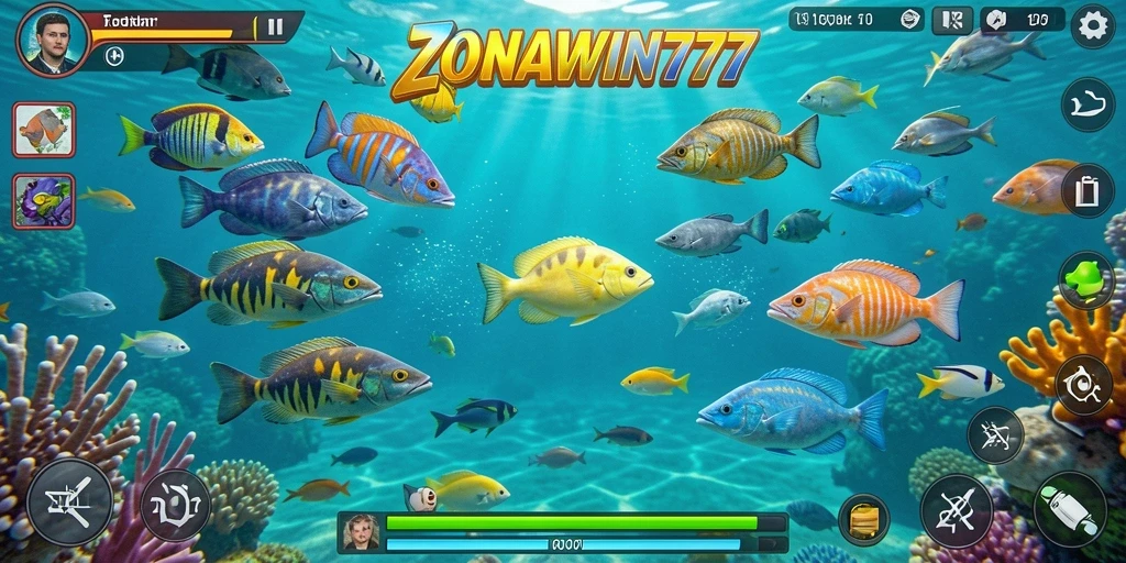 Screenshot gameplay <strong>ZONAWIN777</strong> yang menunjukkan keseruan menembak ikan.